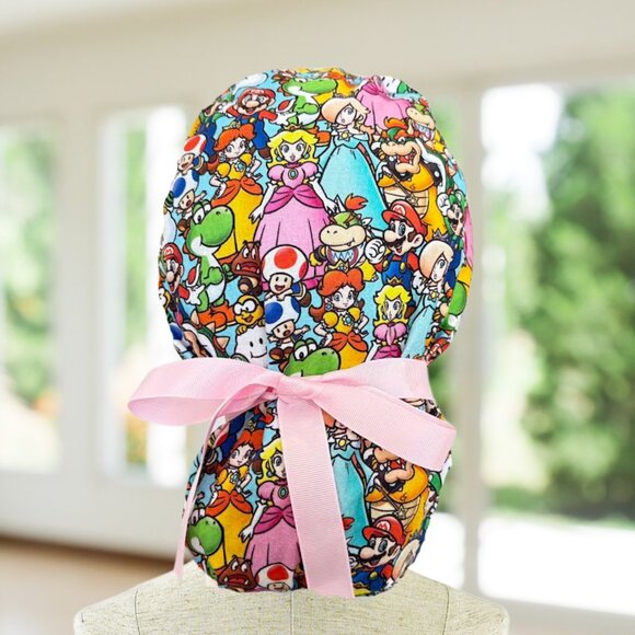 Super Mario ~ Ponytail Scrub Cap, Nurse Cap, Scrub Hat, OR, CNA, MD, Gift. - Picture 1 of 5